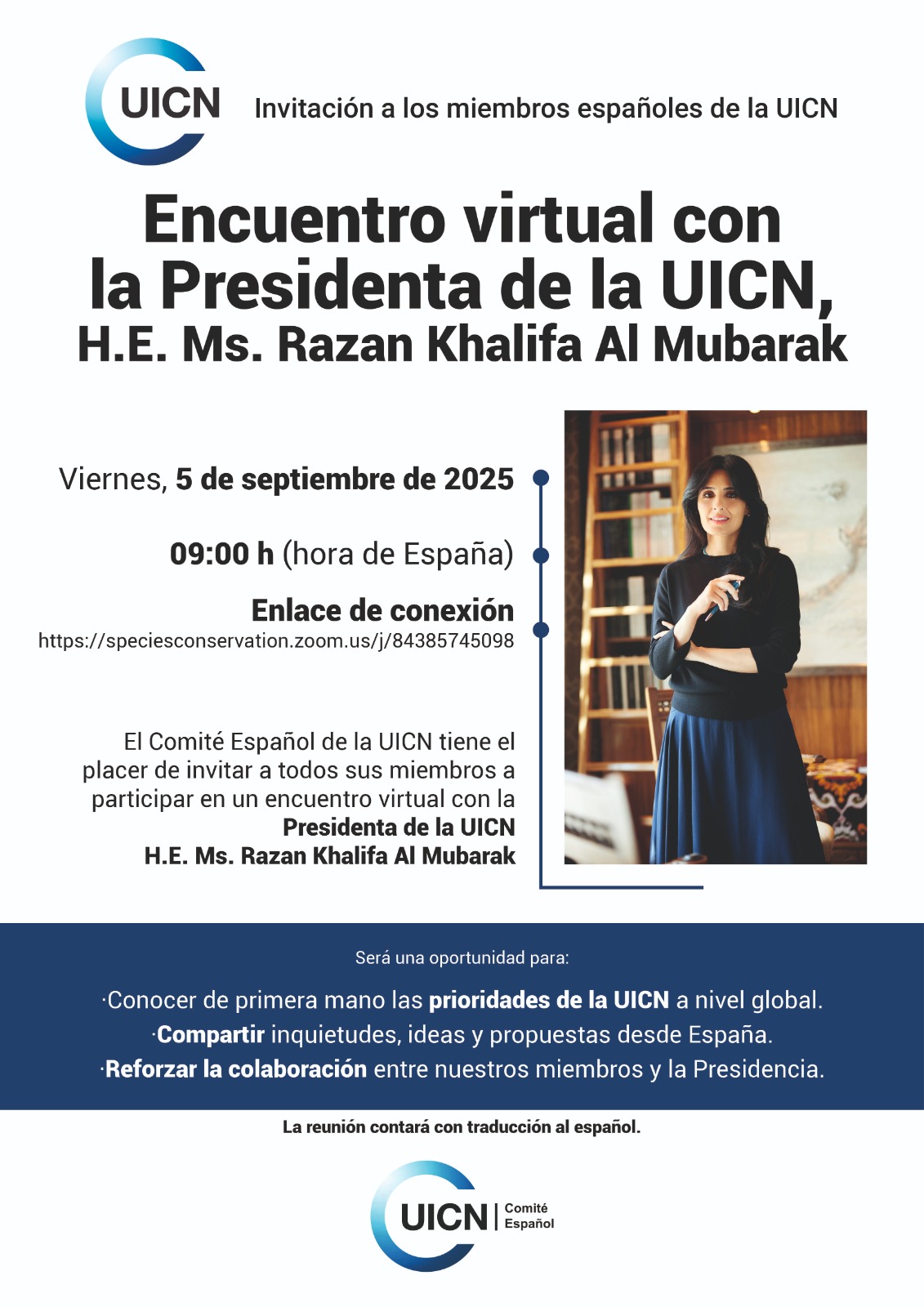 Encuentro virtual con, H.E. Ms. Razan Khalifa Al Mubarak, Presidenta de la UICN